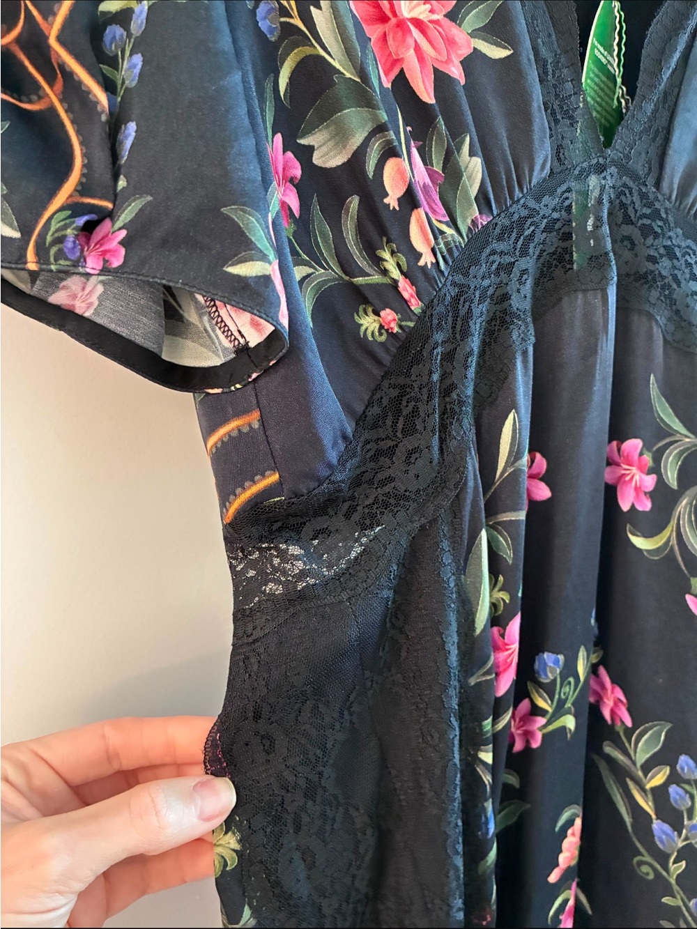 FARM Rio Black Floral Lace Trim Maxi Dress Size M